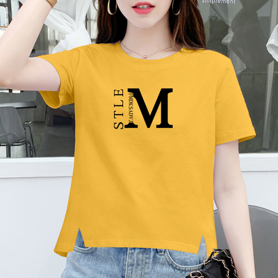 100%纯棉短袖体恤衫女夏季时尚洋气韩版宽松显瘦内搭高腰短款t恤