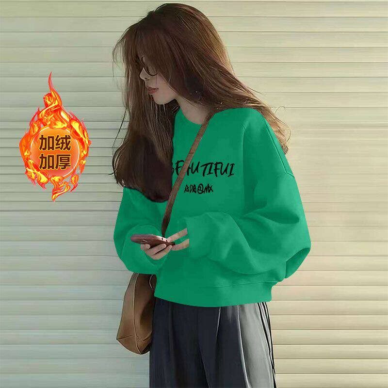 纯棉复银狐绒短款卫衣女秋冬加绒加厚时尚韩版百搭显瘦小个子外套