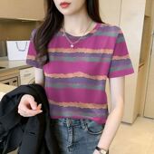 t恤女新款 夏季 洋气薄款 扎染短袖 设计感气质减龄简约上衣女汗衫