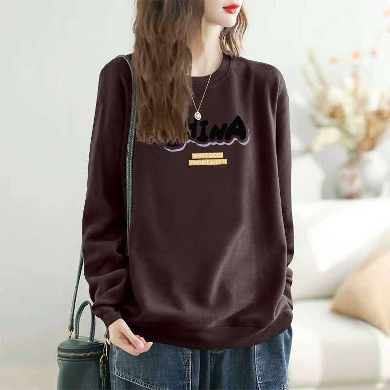 春秋款女士纯棉圆领卫衣时尚韩版洋气减龄慵懒风显瘦休闲薄款外套