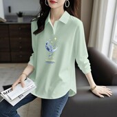 春秋纯棉长袖 洋气百搭宽松遮肉显瘦上衣 新款 翻领POLO衫 T恤女时尚