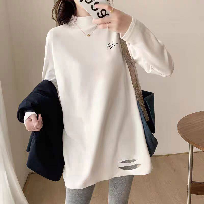 薄款/加绒 纯棉半高领中长款打底衫女秋冬新款时尚韩版显瘦上衣服