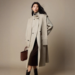 轻奢双面羊绒羊毛大衣女秋冬毛呢外套25新款女装连帽围巾长款呢子