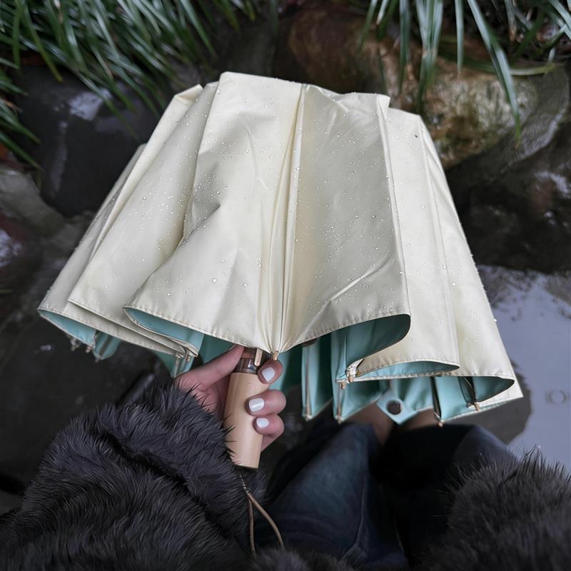 芝士薄荷雨伞女晴雨两用加大加厚加固双色彩胶16骨防晒便携折厂家