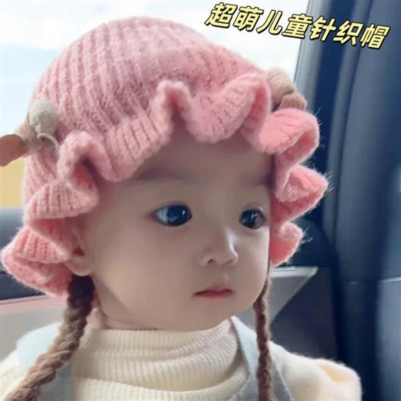 女孩洋气时髦帽子秋冬小月龄婴儿儿童男宝宝加厚保暖针织帽辫厂家