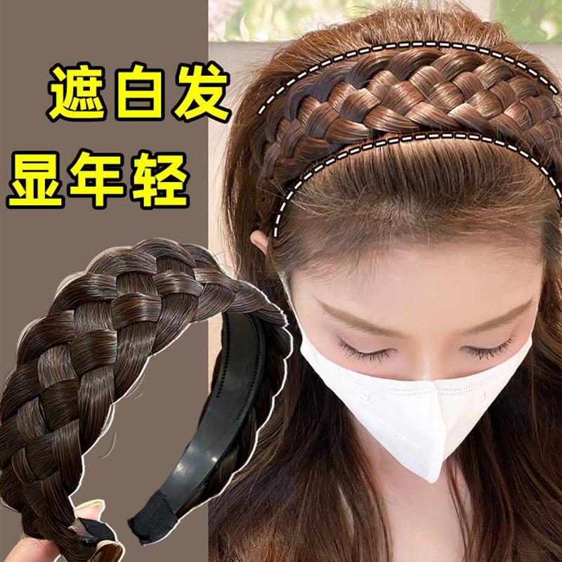 发箍假发一体发卡女秋冬遮白发头饰宽边麻花辫头箍显发量遮盖厂家