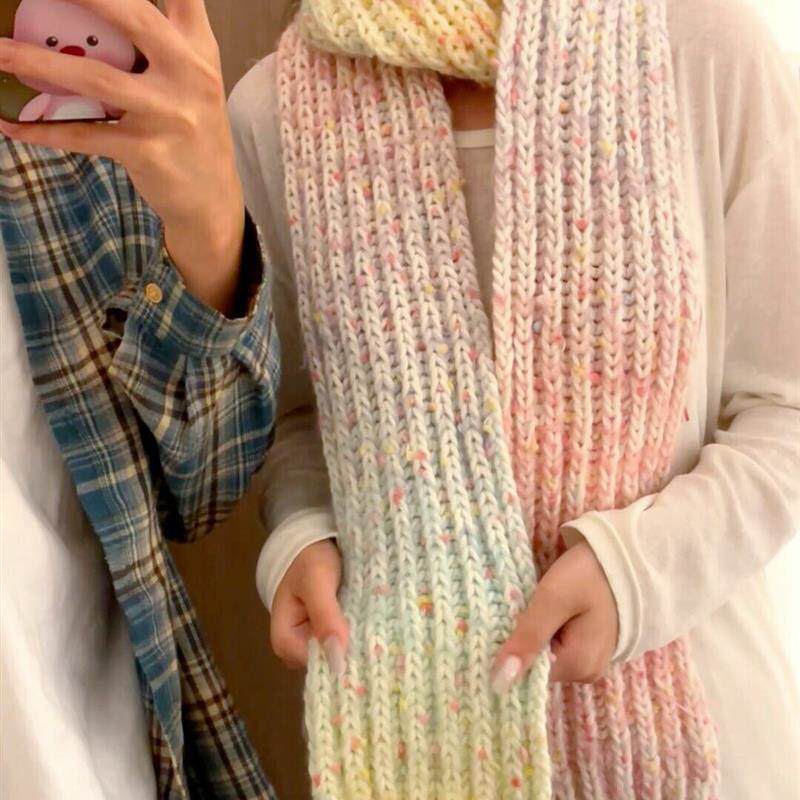 渐变围巾毛线手工diy材料编织秋冬季送男女朋友围脖拍照氛厂家