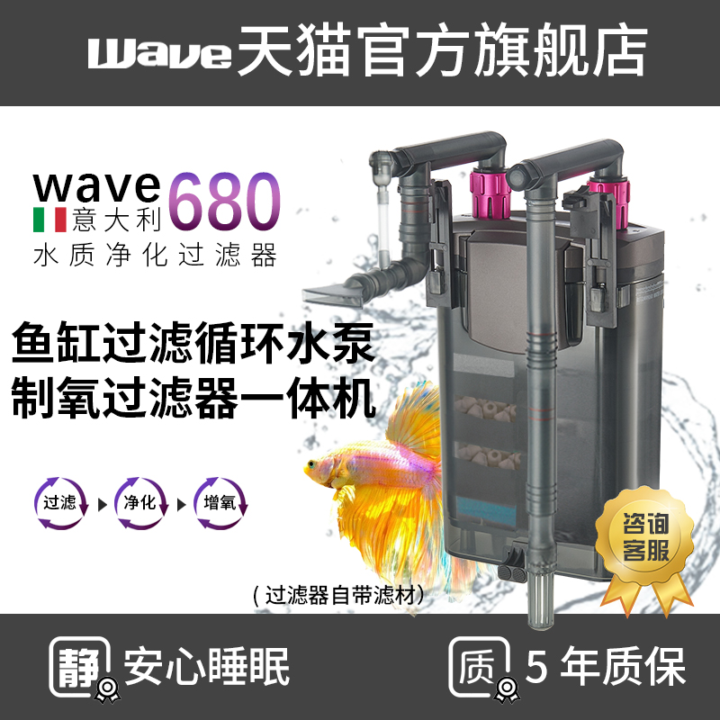 wave680 鱼缸过滤器壁挂静音增氧净水系统乌龟低水位外置过滤桶