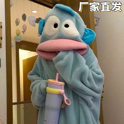 小丑鱼睡衣秋冬季加厚珊瑚绒睡袍可外穿连体衣搞怪睡裙加绒家居服