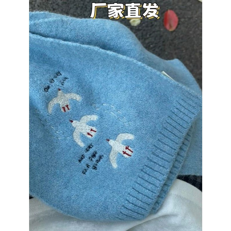 蓝色围巾女款2025新款针织毛线围脖秋冬季加厚保暖护颈百搭氛围感