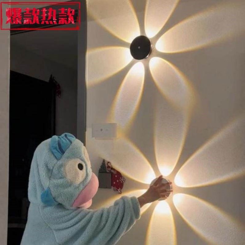 法式壁灯轻奢花朵墙灯入户门玄关装饰摆件卧室床头led圆形感应灯