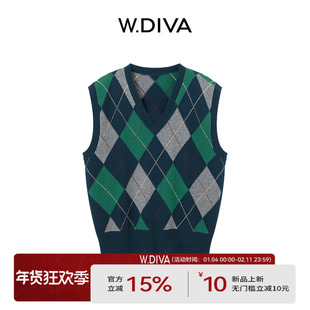 【菱格序曲】复古英伦学院风格纹羊绒V领毛织马甲女53Z012891