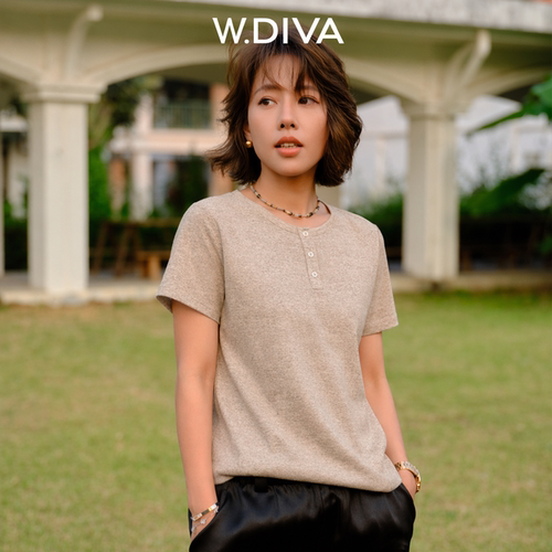魏老板莫代尔羊绒亨利领女T恤