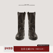 黑咖靴 真皮尖头粗跟西部牛仔短靴 周五 W.Diva 00上新