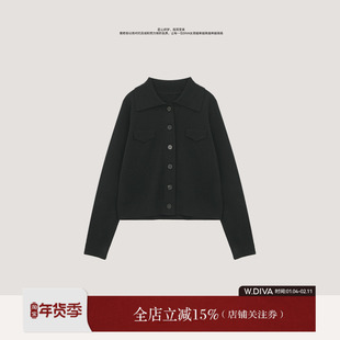 W.Diva【麦冬】100%极细美丽诺羊毛时尚舒适翻领开胸毛衣3Z278041