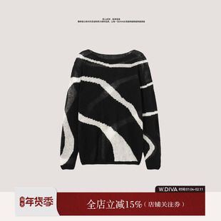 【黑白交响曲】桑蚕丝山羊绒撞色斑马纹套头羊毛衫53Z143109