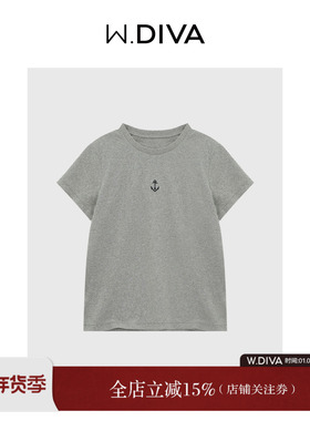 魏老板【月隐】春季小图标刺绣品质显瘦时尚圆领短袖T恤51T241269