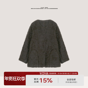 【泊耳之拥】水波纹细腻蓬松马海毛短款毛呢外套54C242743