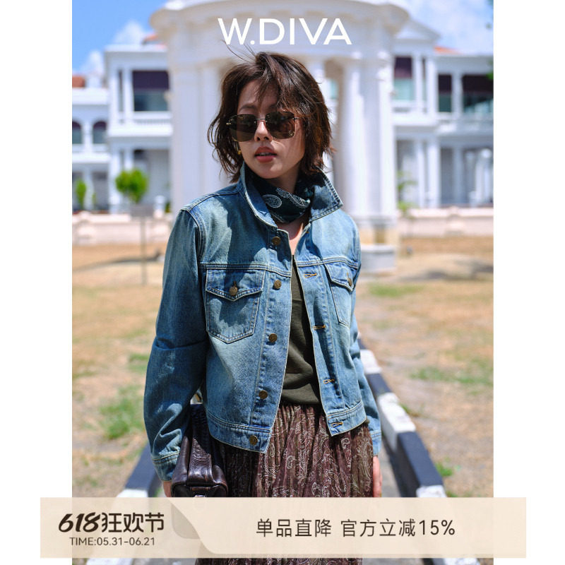 W.Diva【心动牛仔】港风气质短款减龄正肩牛仔外套夹克魏老板