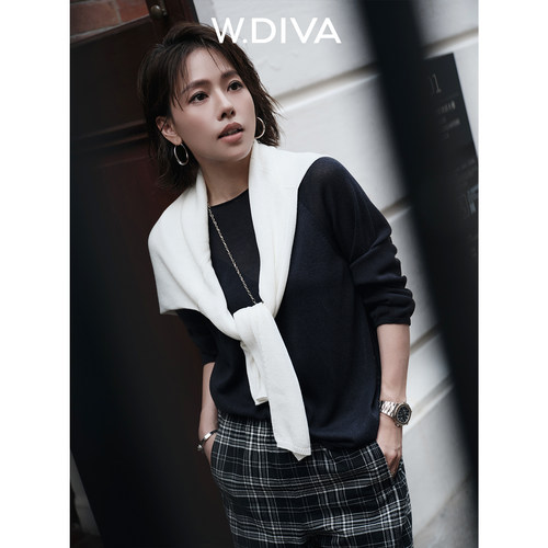 W.Diva三醋酸亚麻混纺无缝针织衫