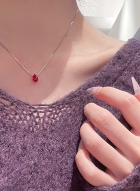 SHOWDIGU简约红色水滴吊坠项链