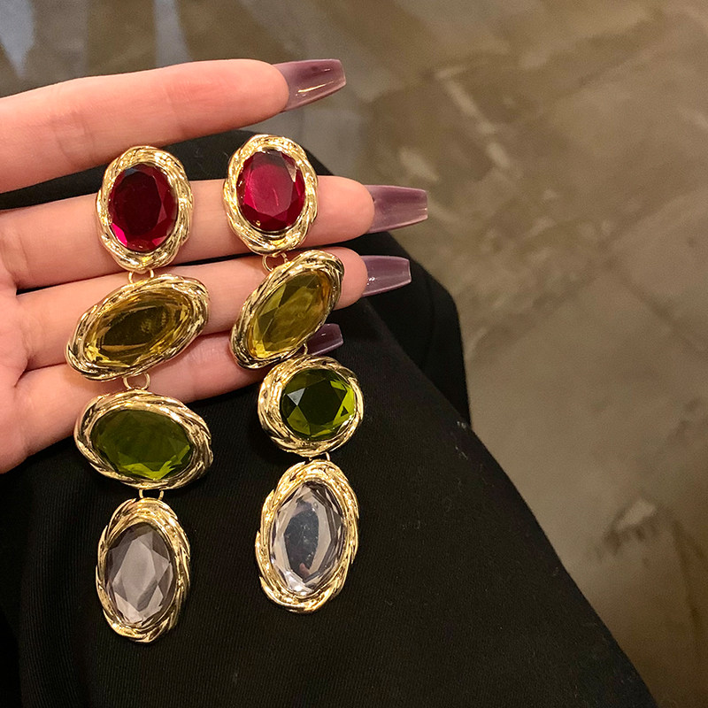 复古巴洛克彩色水晶长款耳坠欧美气质高级感耳环时尚小众设计耳饰,饰品/流行首饰/时尚饰品新,耳环,淘宝优惠券,粉丝福利购,淘宝优惠卷