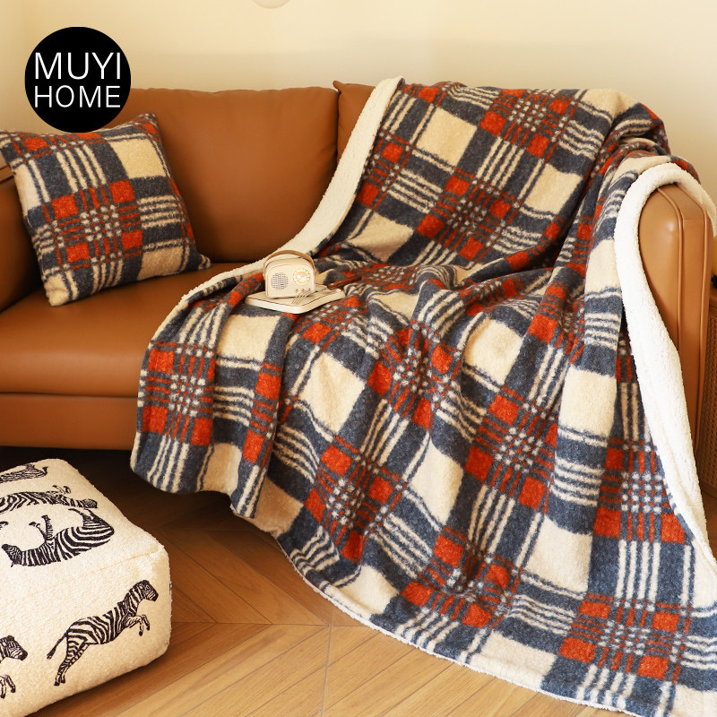 MUYI HOME苏格兰格调双层加厚羊羔绒盖毯秋冬季加绒沙发毯毛毯子