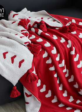 MUYI HOME品牌限定全棉沙发毯新年红色毛毯加绒盖毯喜庆新婚客厅