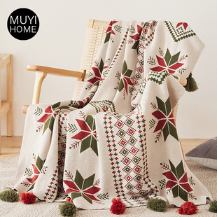 MUYI HOME波西米亚风纯棉毛毯客厅沙发毯盖毯全棉毯子民宿床上用