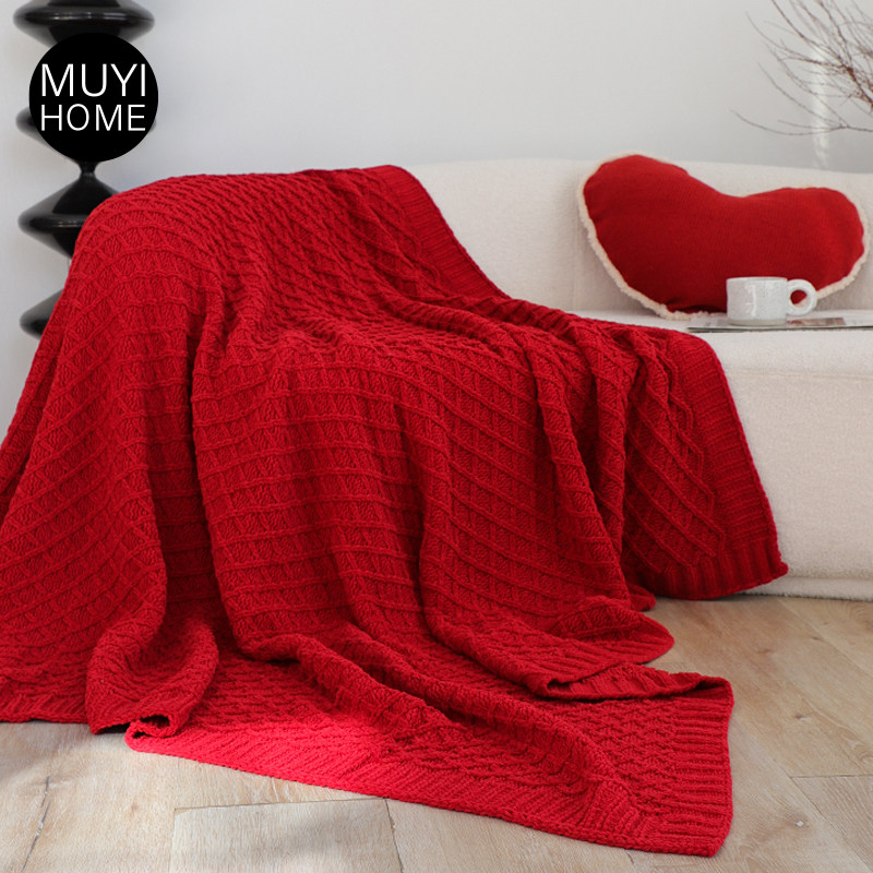 MUYI HOME软绵绵雪尼尔毛毯新年红色毯子节日客厅沙发盖毯加厚,床上用品,休闲毯/毛毯/绒毯,淘宝优惠券,粉丝福利购,淘宝优惠卷