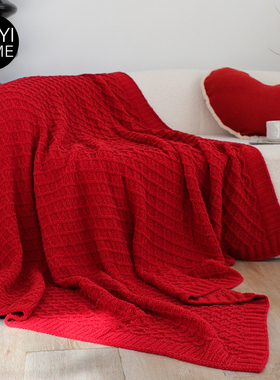 MUYI HOME软绵绵雪尼尔毛毯新年红色毯子节日客厅沙发盖毯加厚