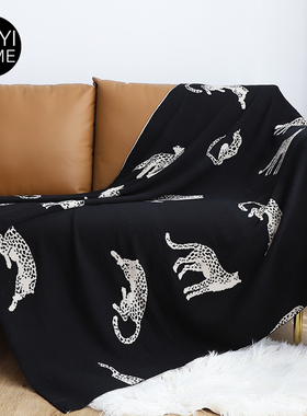 MUYI HOME轻奢猎豹提花毛毯黑白简约客厅沙发盖毯休闲毯针织毯子