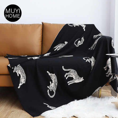 轻奢猎豹提花针织毯四季通用