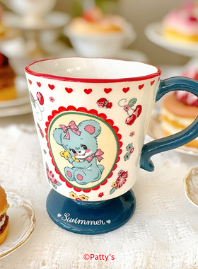 正品SWIMMER周边高脚马克杯复古小熊款高颜值喝水杯咖啡早餐杯子