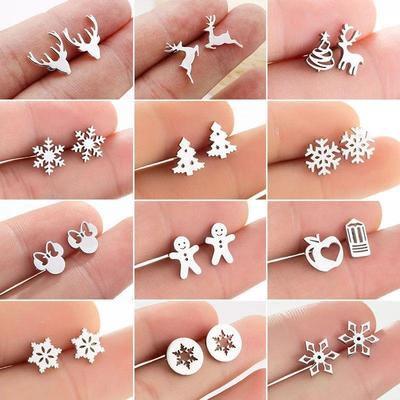 KoreanDeer Snowflake Stud Earrings for Women Kids Christmas