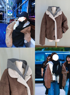 JICHI STUDIO赵露思同款皮毛一体外套 韩版isn风颗粒毛可爱仿皮草