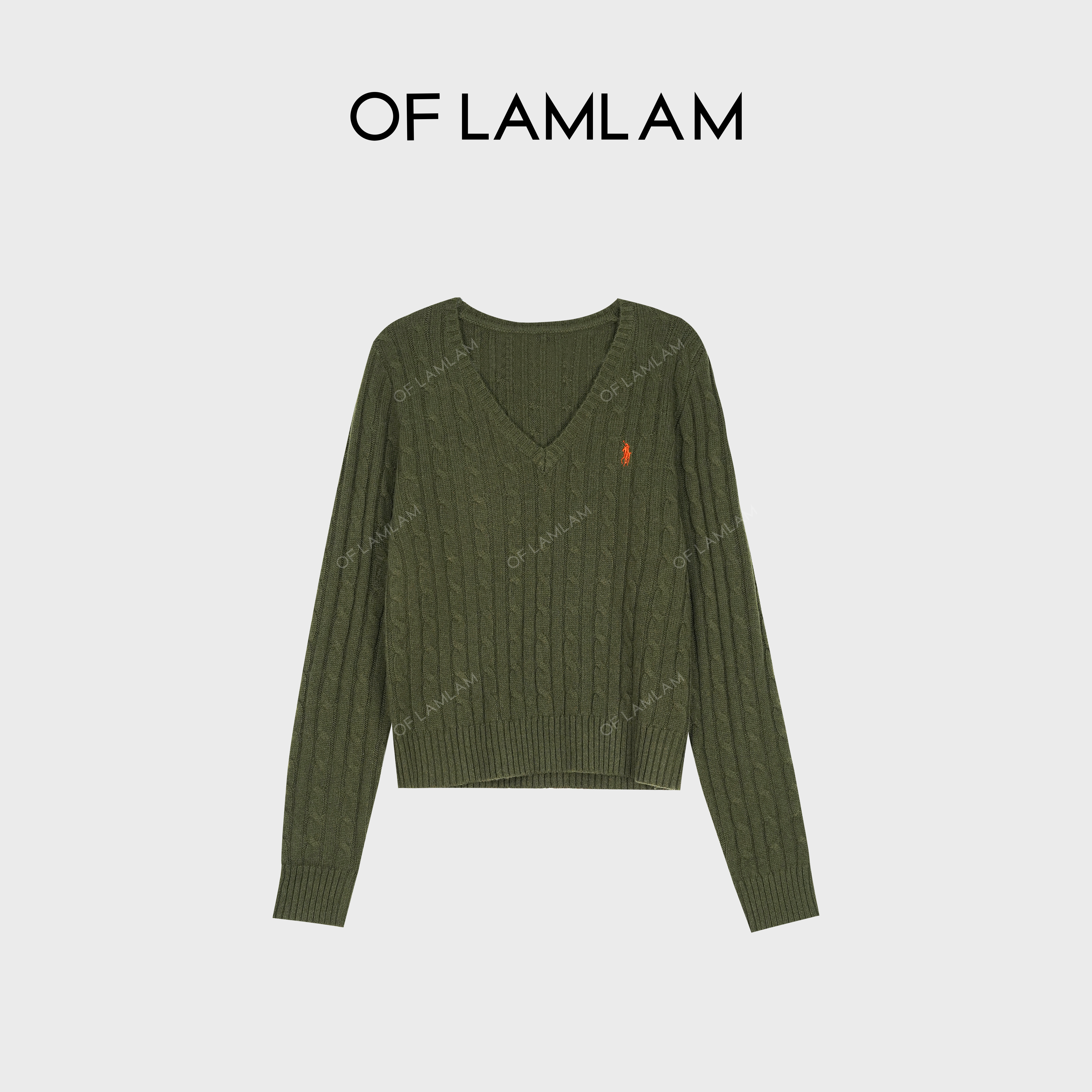 “复古演绎”绵羊毛刺绣V领复古绞花编织针织毛衣OFLAMLAM MM148G