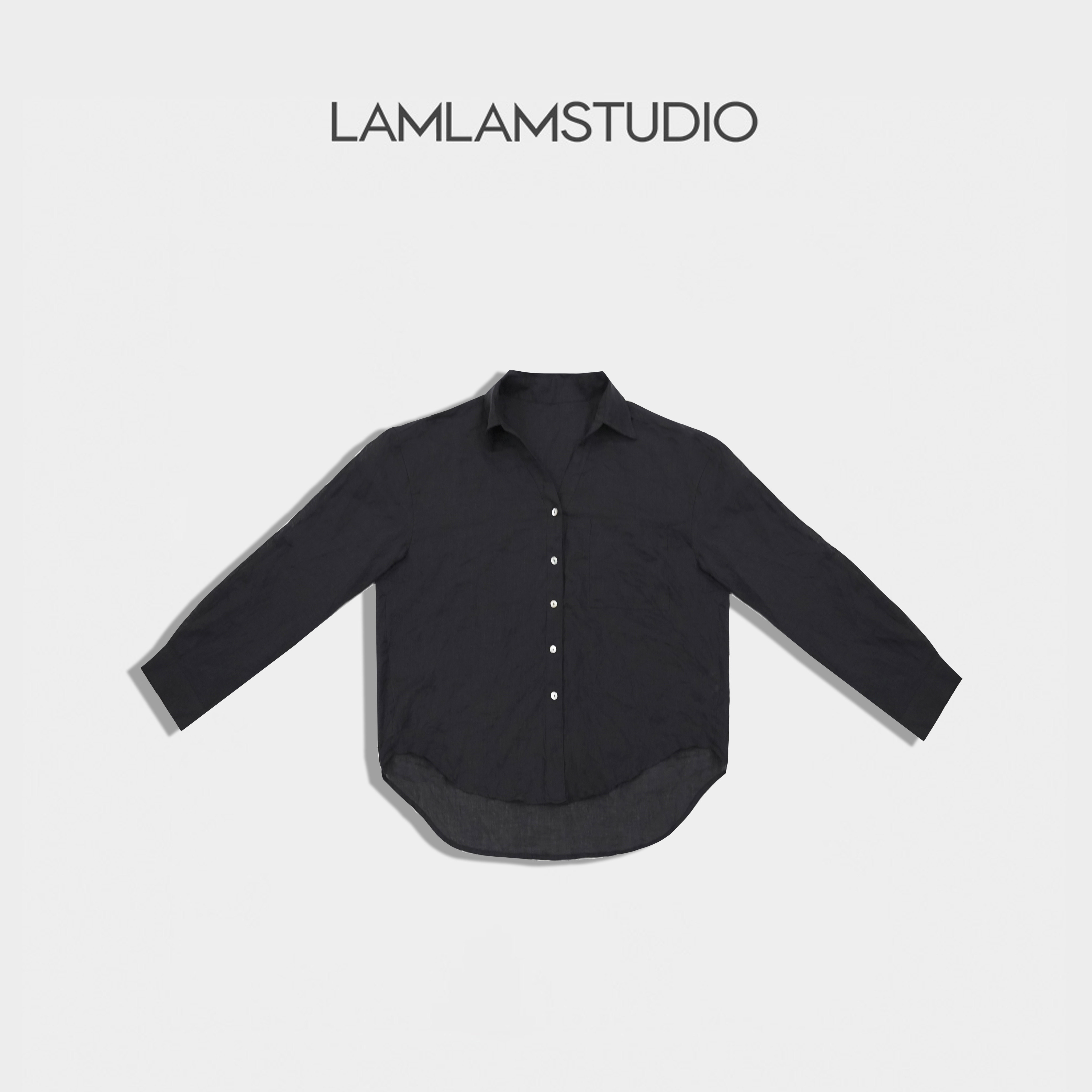 【静萃冷黑】苎麻通勤风衬衫女装上衣春夏法式简约气质高级感小衫