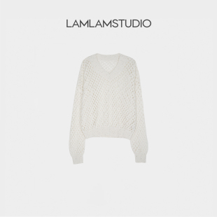 奢感极光 OFLAMLAM 经典 气质镂空长袖 MM009G V领时尚