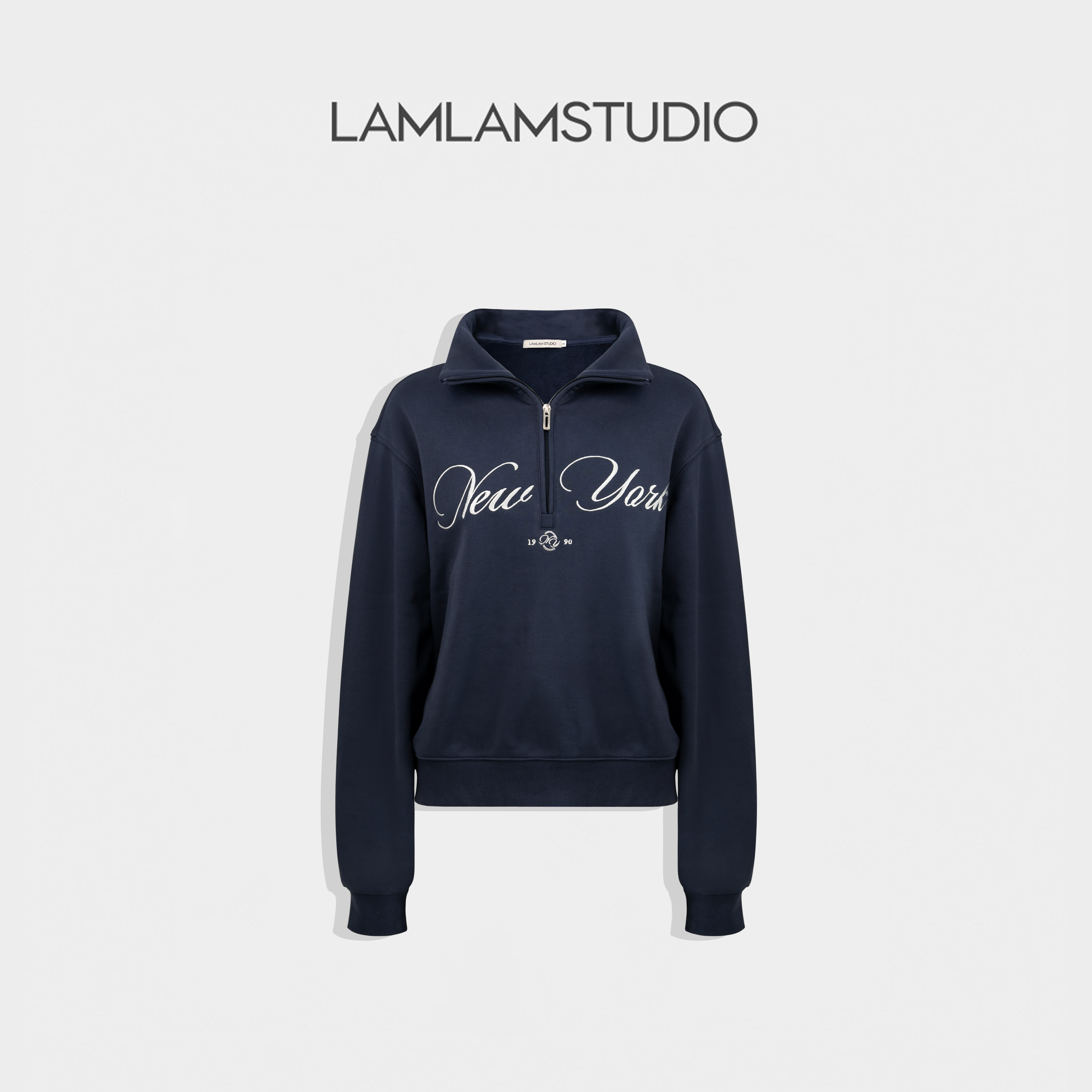 【纽约时报】无帽加绒立领卫衣女秋冬2024新款百搭外套时尚蓝色上