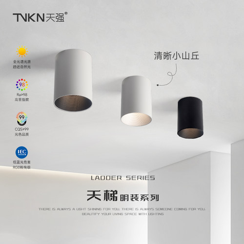 明装筒灯家用防眩圆形射灯吸顶式小山丘洗墙全光谱客厅智能无主灯