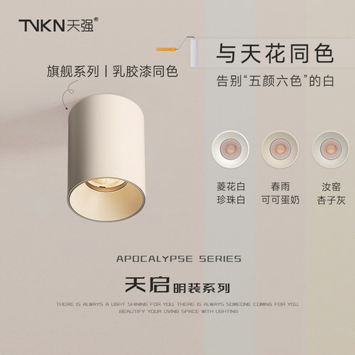 天强天启明装射灯中古风圆形家用柔光洗墙小山丘乳胶漆色筒灯