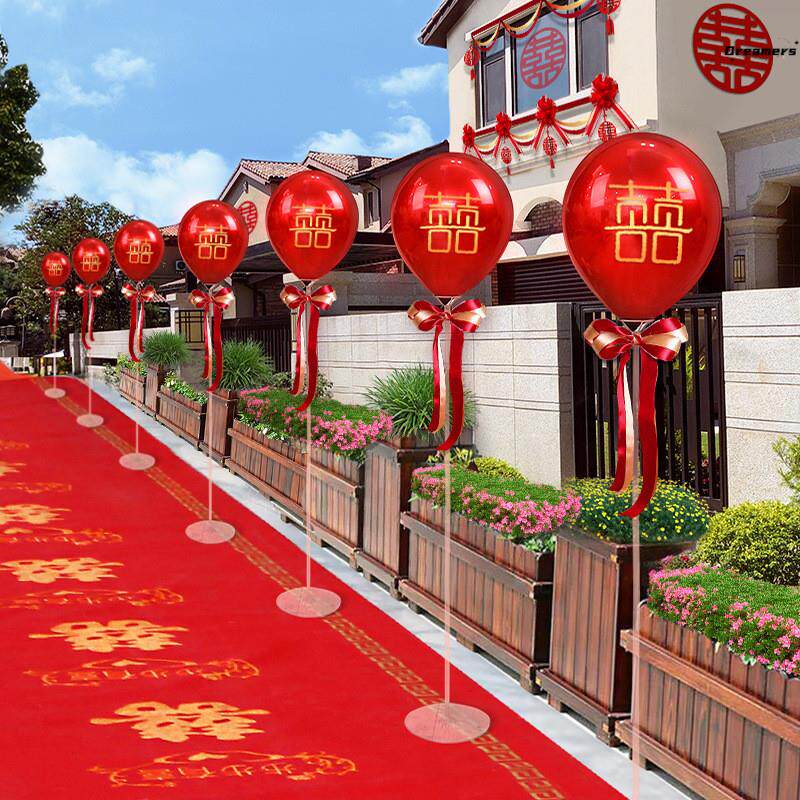 农村结婚路引气球婚礼小区路边布置地飘立柱引路婚庆迎宾装饰用
