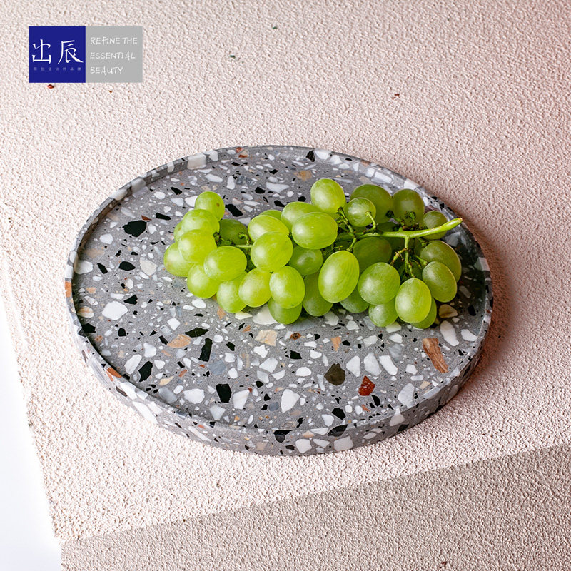 出辰轻奢Sir Francis西爵灰水磨石托盘圆形茶盘水杯盘化妆品盘