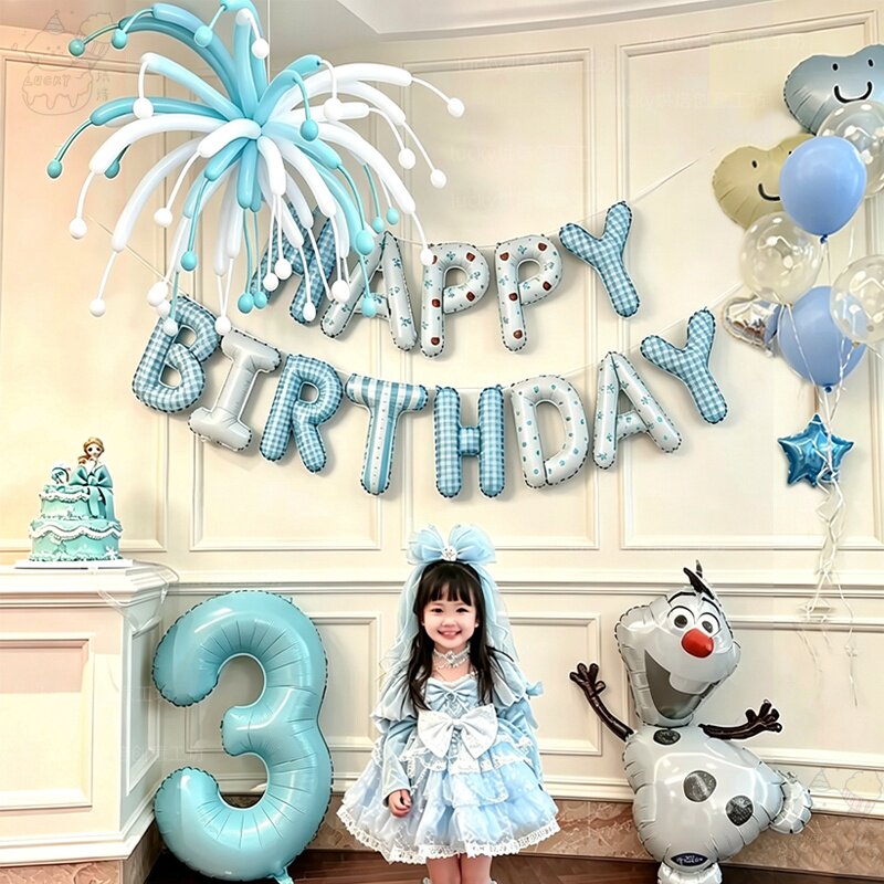 女宝生日气球装饰冰雪奇缘派对主题卡通拉旗爱莎公主背景氛围布置图片