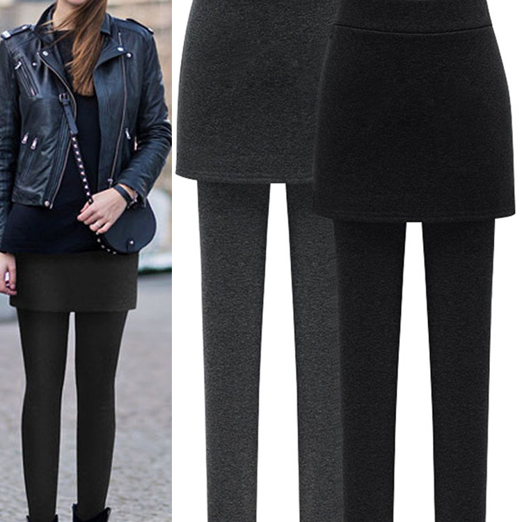 维多利亚假两件打底裤女外穿秋冬季加绒加厚包臀裙一体连裙裤保暖