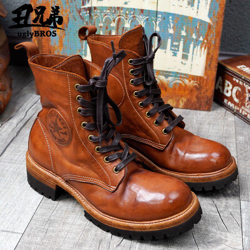 uglybros丑兄弟摩托车骑行鞋靴子防护摔鞋哈雷复古鞋固特异马皮靴