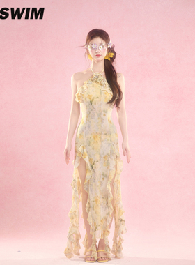 WESWIM度假风泳衣女2025新款连体长裙三角裤比基尼绝美仙气海岛黄