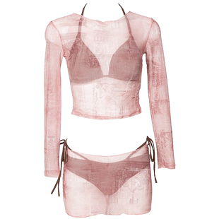 WESWIM比基尼泳衣女四件套度假泳池薄纱长袖衫小胸带胸垫性感新款