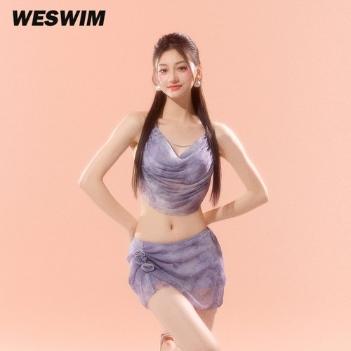 WESWIM薄纱露背性感裙式比基尼
